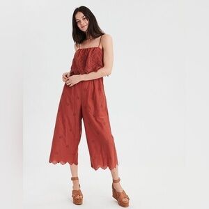AMERICAN Eagle Women Red Eyelet Wide Leg Jumpsuit